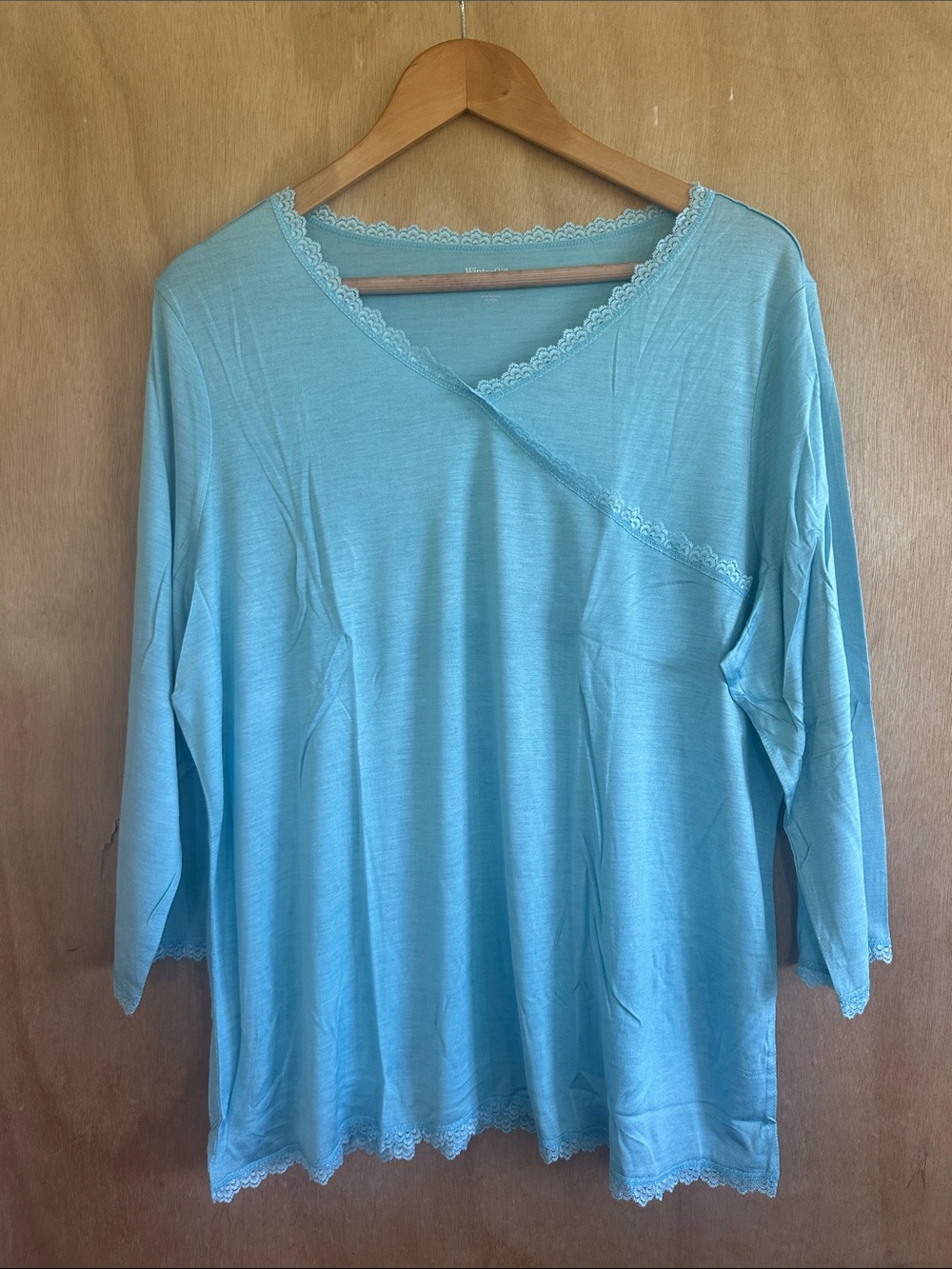WinterSilks Light Blue Lace-Trim Long Sleeve Top